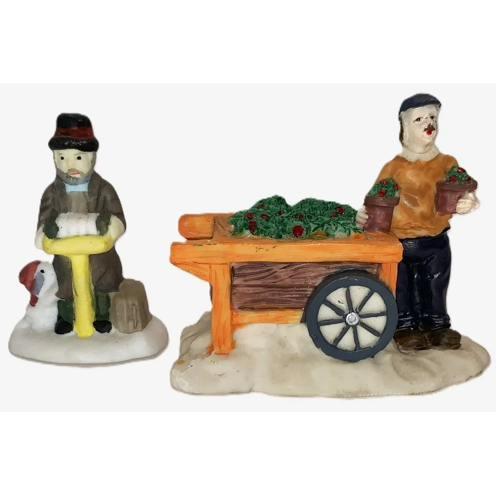 14 Christmas, Train Village Figures Oldtime Vendors Town Folk Porcelain Avg 2.5